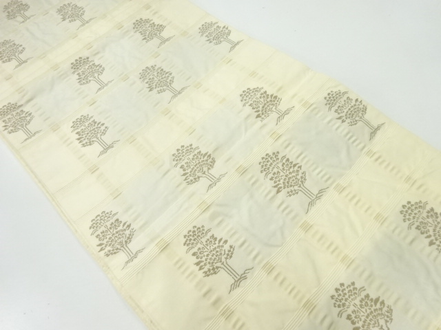 格子に樹木模様織出し袋帯